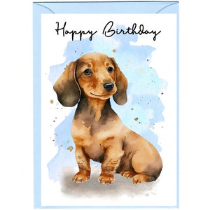"Dackel Glatthaar ""Happy Birthday"" Karte (15,5 x 10 cm) mit Umschlag - innen leer für Ihre eigene Nachricht." Perfekt für jeden Hundefreund.