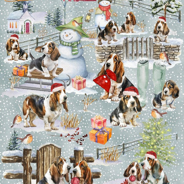 Basset Hound Dog Christmas Gift Wrapping Paper. Perfect for any dog lover.  Make your gift extra special