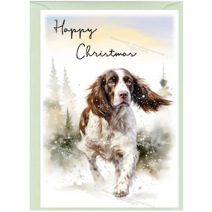 Tarjeta navideña de Springer Spaniel Inglés (15 x 10 cm). Interior en blanco y con sobre. Ideal para cualquier amante de los perros.