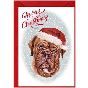 Bordeauxdog kerstkaart (6" x 4") met blanco binnenkant - met envelop.  Perfect item voor elke hondenliefhebber