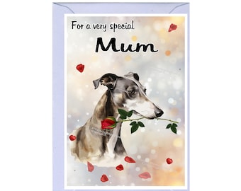Greyhound Dog Blank Card /Notelet for MUM (6" x 4") with Envelope - Ideal Mothers Day, Birthday Card, Etc.