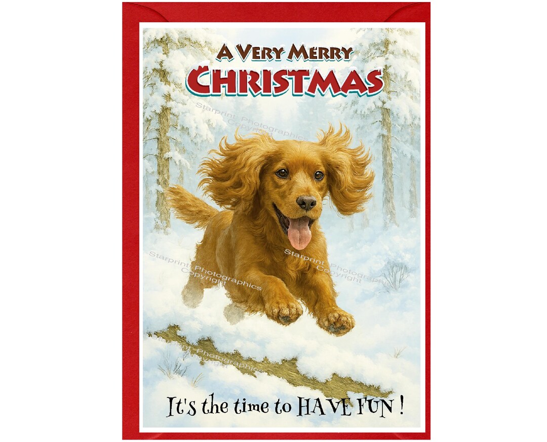 Cocker Spaniel (gold) Dog Christmas Card (6" X 4") Blank Inside - With ...