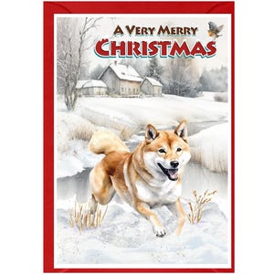 柴犬のクリスマスカード（6インチ×4インチ）内側は空白 - 封筒付き。犬好きの方にぴったりのアイテムです。
