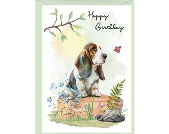 Basset Hound Grußkarte „King“ – 12,7 X 17,8 Cm, Blanko Innen, Für Geburtstag, Dankeschön, Tierliebhaber