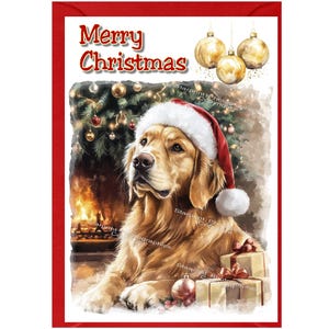 Cartão de Natal para Cachorro Golden Retriever (6" x 4") Em branco por dentro - com Envelope. Item perfeito para qualquer amante de cachorro