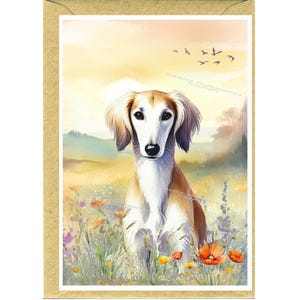 Gepersonaliseerde Saluki-hondenwenskaart /Notelet (6" x 4") met envelop.  Kan desgewenst leeg worden gelaten