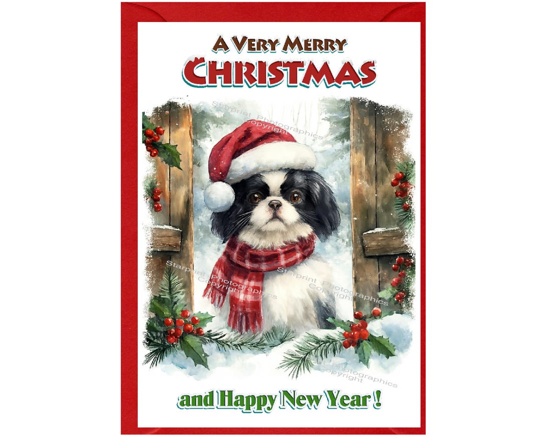 Japanese Chin Dog Christmas Card (6" X 4") Blank Inside - With Envelope ...