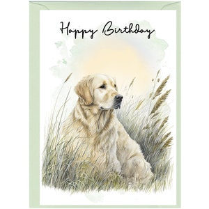 Cartão "Feliz Aniversário" para Cachorro Golden Retriever (6" x 4") com Envelope - Em branco por dentro para sua própria mensagem. Perfeito para qualquer amante de cachorro