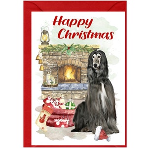 Afghan Hound Dog-kerstkaart (6" x 4") met blanco binnenkant - met envelop.  Perfect item voor elke hondenliefhebber