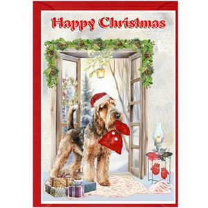 Airedale Terrier Hunde-Weihnachtskarte (15 x 10 cm) Innen leer - mit Umschlag. Perfekter Artikel für jeden Hundeliebhaber