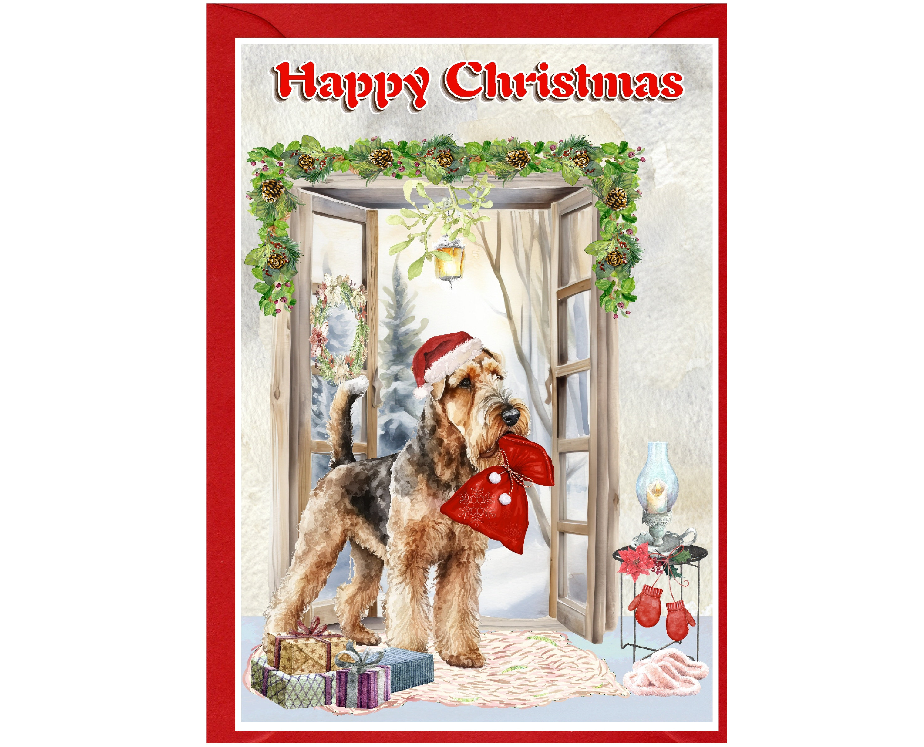 Kissenbezug 'Airedale Terrier Schneemann' Weihnachtsmotiv – Standard-Größe, Atmungsaktiv & Feuchtigkeitsregulierend