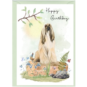 Afghanischer Windhund ""Happy Birthday"" Karte (15,5 x 10,5 cm) mit Umschlag - Leere Innenseite für Ihre eigene Nachricht." Perfekt für jeden Hundefreund