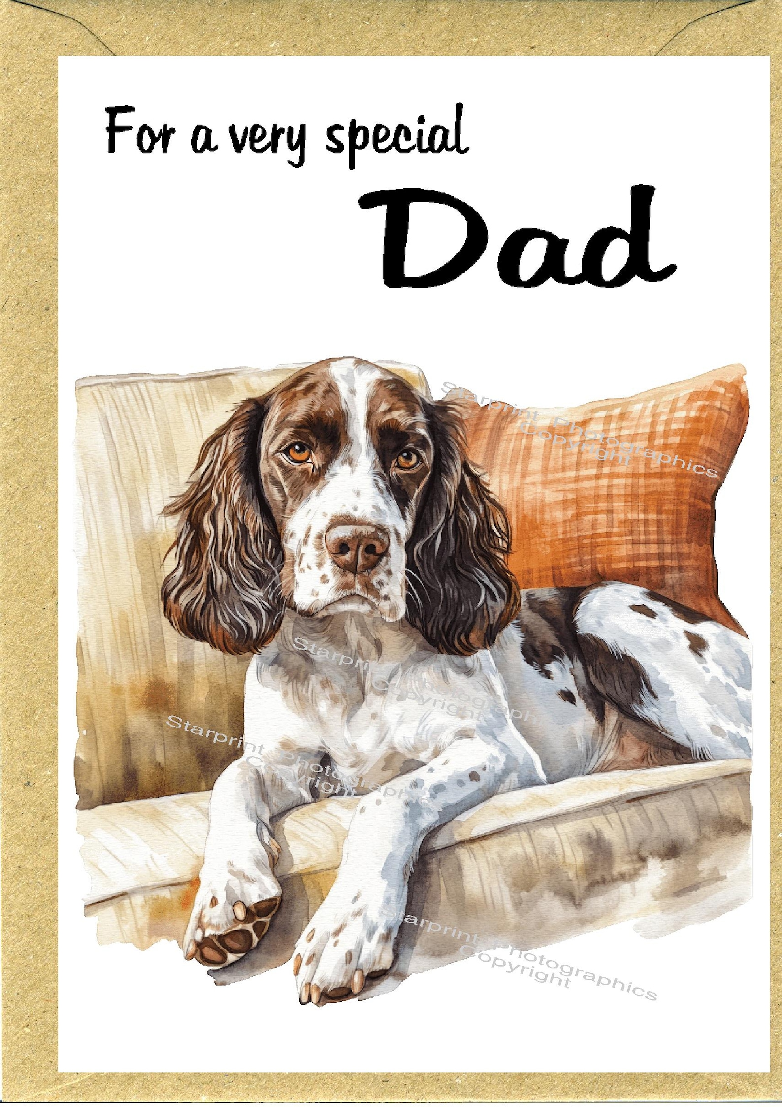 Springer Dad Springer Spaniel Dog Blank Card /notelet for DAD (6