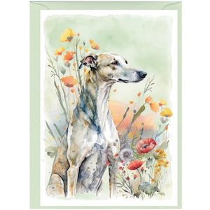 Carte de voeux/notelet personnalisés pour chien lévrier (6 x 4 po.) avec enveloppe.  Peut être laissé vide si vous préférez