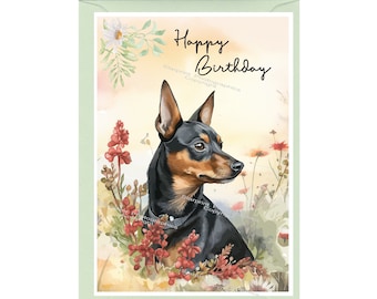 Miniature Pinscher Dog "Happy Birthday" Card (6"x 4") with Envelope. Blank inside for your own message. Perfect for any dog lover