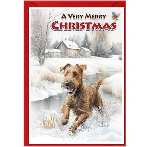 Cartão de Natal do cão Terrier irlandês (6" x 4") Interior vazio - com envelope. Item perfeito para qualquer amante de cães