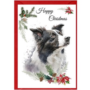 Tarjeta navideña con diseño de perro Border Collie (15,24 x 10,16 cm). Interior en blanco y con sobre. Artículo perfecto para cualquier amante de los perros.