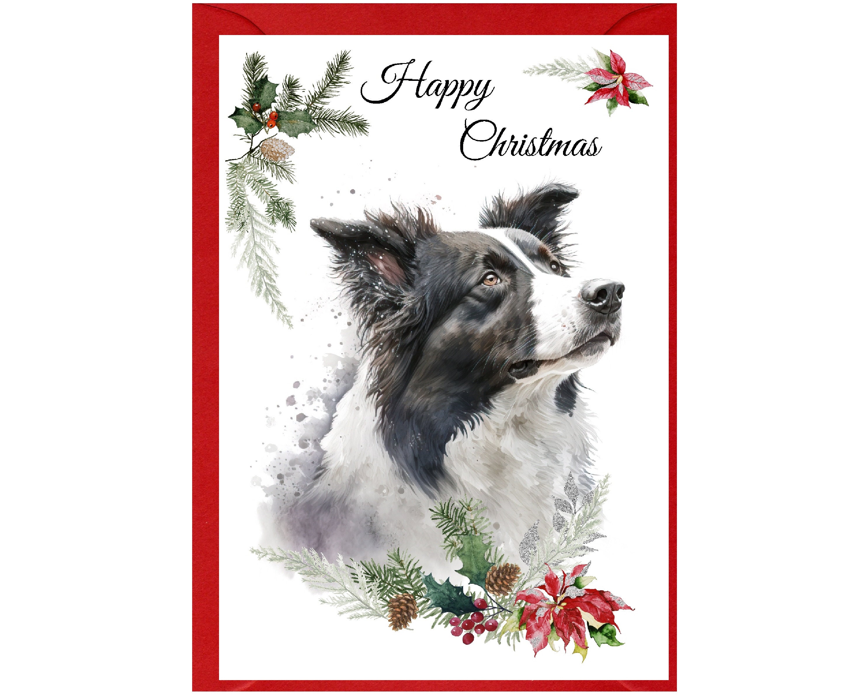 Border Collie Dog Christmas Card (6" X 4") Blank Inside - With Envelope ...