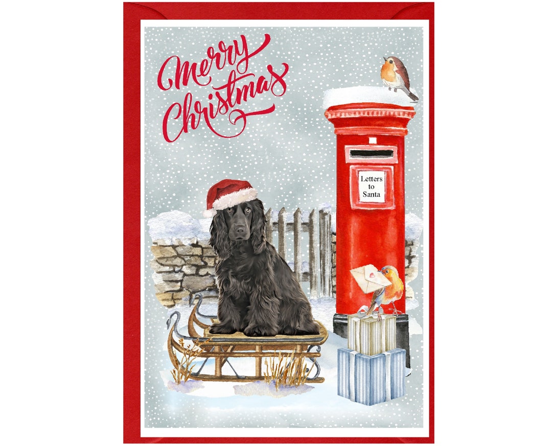 Cocker Spaniel (black) Dog Christmas Card (6" X 4") Blank Inside - With ...