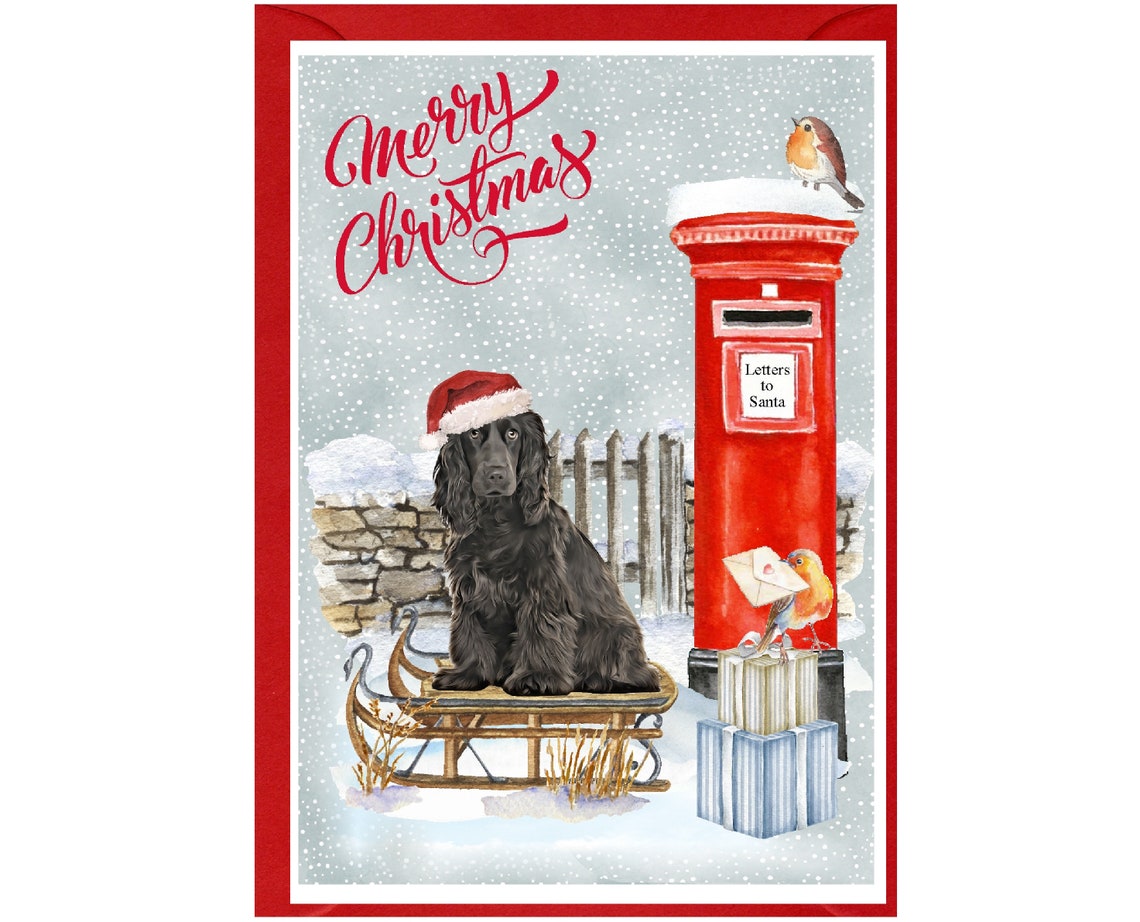 Cocker Spaniel (black) Dog Christmas Card (6" X 4") Blank Inside - With ...