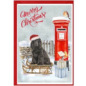Cocker Spaniel (Schwarz) Hund Weihnachtskarte 15 x 10 cm Leere Innenseite - mit Umschlag.  Perfekter Artikel für jeden Hundeliebhaber
