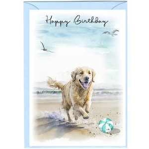 Golden Retriever Hund ""Happy Birthday"" Karte (15,5 x 10,5 cm) mit Umschlag - Leere Innenseite für Ihre eigene Nachricht." Perfekt für jeden Hundeliebhaber
