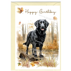 Tarjeta de felicitación de cumpleaños para perro retriever de pelo liso (15,24 x 10,16 cm) con sobre. Interior en blanco para escribir tu propio mensaje. Perfecta para cualquier amante de los perros.