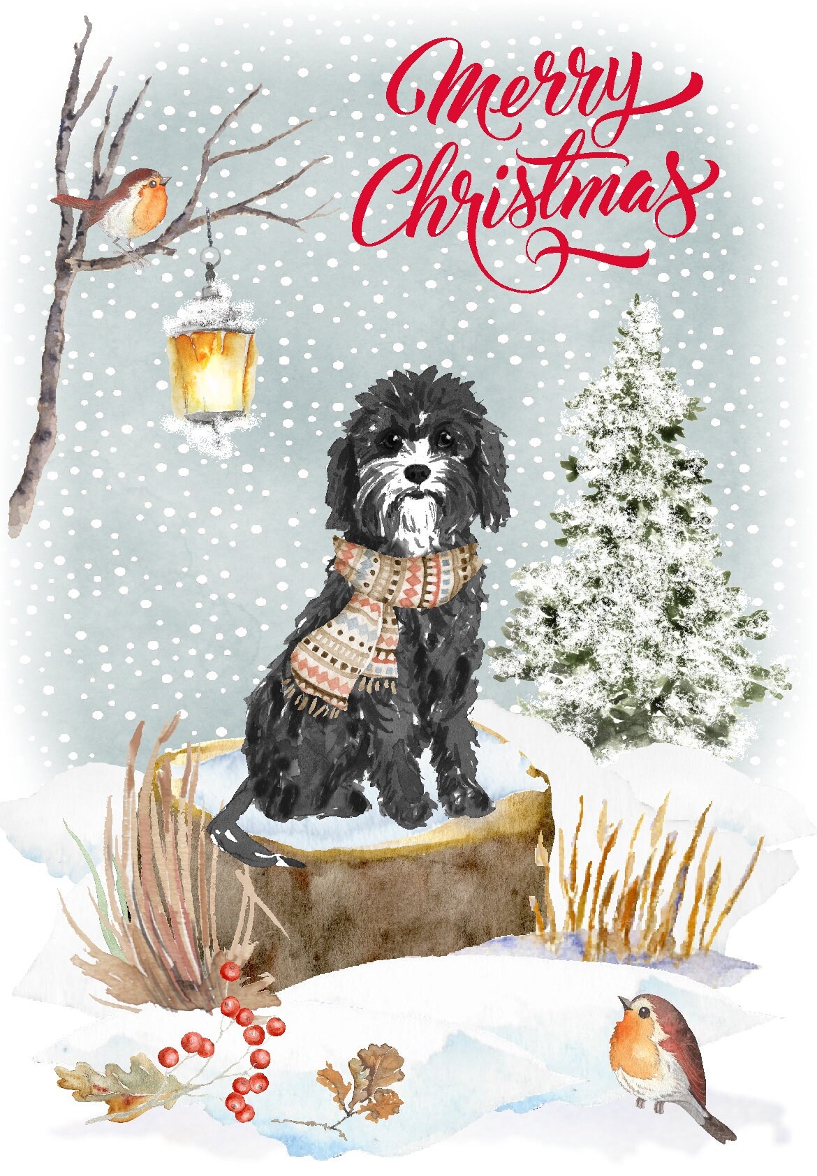 Cavapoo / Doodle Dog Christmas Card (6" X 4") Blank Inside - With ...