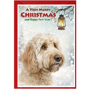 Carte de Noël Labradoodle / Doodle Dog (6 x 4 po.) vierge à l'intérieur - avec enveloppe.  Article parfait pour tous les amoureux des chiens