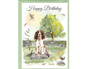 English Springer Spaniel Dog "Happy Birthday" Card (6"x 4") with Envelope. Blank inside for your own message. Perfect for any dog lover