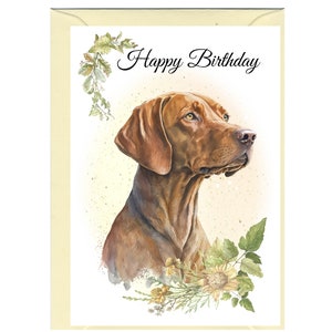 Carte « Joyeux anniversaire » Chien Vizsla hongrois (6 x 10 cm) avec enveloppe - Vierge à l'intérieur pour votre propre message. Parfait pour tous les amoureux des chiens