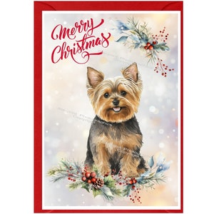 Yorkshire Terrier / Yorkie Weihnachtskarte, 15 x 10 cm, innen leer - mit Umschlag. Perfekter Artikel für jeden Hundeliebhaber