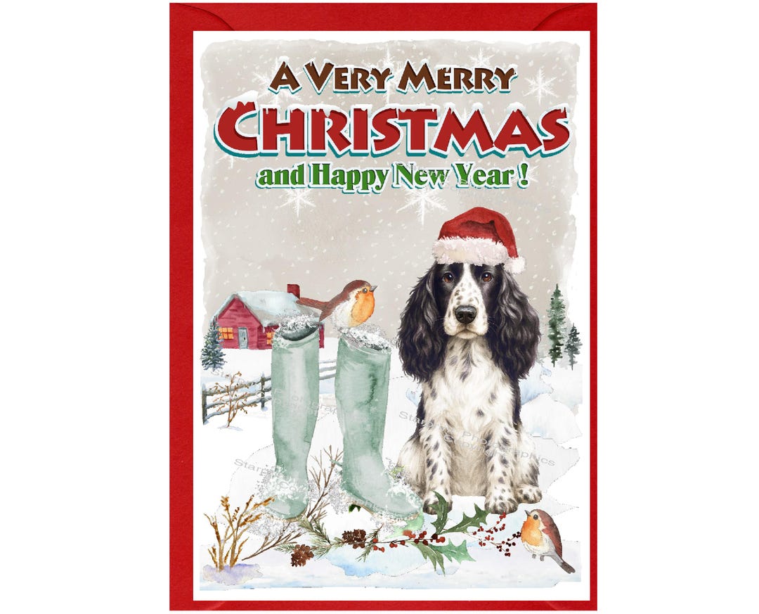 Cocker Spaniel (black & White) Dog Christmas Card (6" X 4") Blank ...