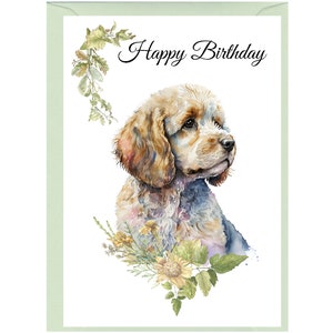 Cockapoo / Doodle Dog "Happy Birthday" Card (6" x 4") with Envelope - Blank inside for your own message. Perfect for any dog lover