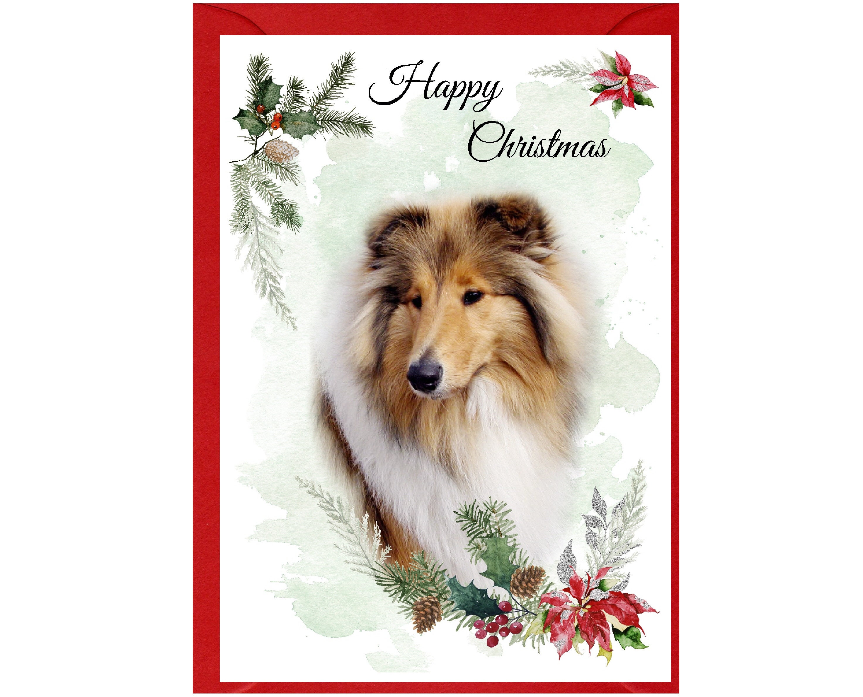Rough Collie Sable Dog Christmas Card (6" x 4") Blank inside - with Envelope.  Perfect item for any Dog Lover
