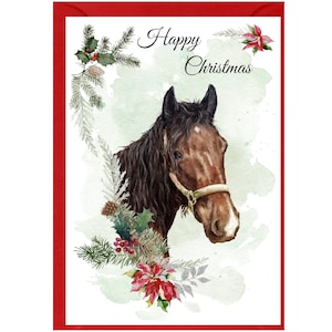 Cartão de Natal Cavalo Pônei (15 cm x 10 cm), em branco por dentro - com envelope. Item perfeito para qualquer amante de cavalos.