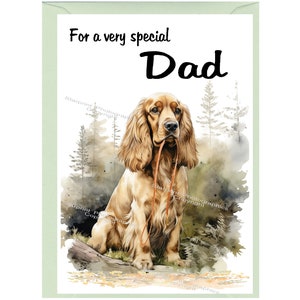 Tarjeta/nota en blanco para perro Cocker Spaniel Gold para papá (6" x 4") con sobre, ideal para el día del padre, cumpleaños, etc.