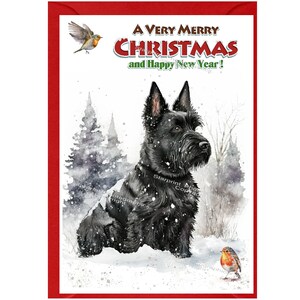 Carte de Noël pour terrier écossais / chien écossais (6 x 4 po.) vierge à l'intérieur - avec enveloppe.  Article parfait pour tous les amoureux des chiens