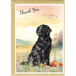 Biglietto di ringraziamento per cane Flatcoat Retriever (15 x 10 cm) con busta. Interno vuoto per scrivere il tuo messaggio.