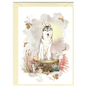 Gepersonaliseerde wenskaart Siberische husky-hond (6 x 4 inch) met envelop.  Kaart kan indien gewenst blanco worden gelaten