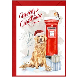 Tarjeta navideña con diseño de perro golden retriever (15 x 10 cm). Interior en blanco y con sobre. Artículo perfecto para cualquier amante de los perros.