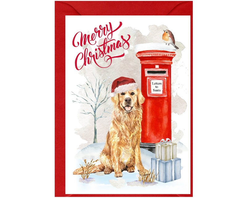 Golden Retriever Dog Christmas Card (6" X 4") Blank Inside - With ...