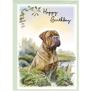 Bordeauxdog "Happy Birthday"-kaart (6" x 4") met envelop - blanco binnenkant voor je eigen bericht. Perfect voor elke hondenliefhebber