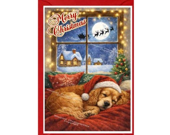 Carte de Noël pour chien cocker spaniel (doré) (6 x 4 po.) vierge à l'intérieur - avec enveloppe.  Article parfait pour tous les amoureux des chiens