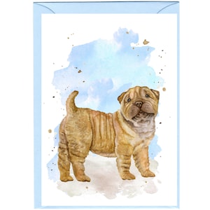 Gepersonaliseerde Shar Pei-hondwenskaart (6 x 4 inch) met envelop. Kaart kan indien gewenst blanco worden gelaten.
