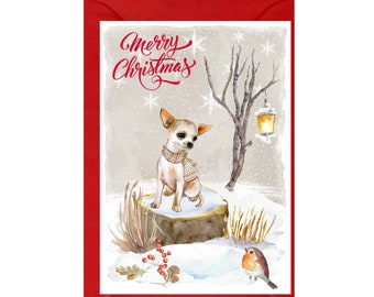 Chihuahua Dog Christmas Card (6" x 4") Blank inside - with Envelope.  Perfect item for any Dog Lover