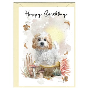 Maltipoo / Doodle Hund ""Happy Birthday"" Karte (6 "x 4"") mit Umschlag - Leer für Ihre eigene Nachricht."
