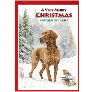 Carte de Noël Hongrois Vizsla Dog (6 x 4 po.) vierge à l'intérieur - avec enveloppe.  Article parfait pour tous les amoureux des chiens
