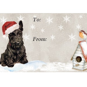 Scottish Terrier / Scottie Dog Christmas Gift Labels, Peel Off Self adhesive, 2 Sheets of 21 Labels, 42 Labels in total
