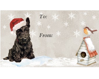 Scottish Terrier / Scottie Dog Christmas Gift Labels, Peel Off Self adhesive, 2 Sheets of 21 Labels, 42 Labels in total